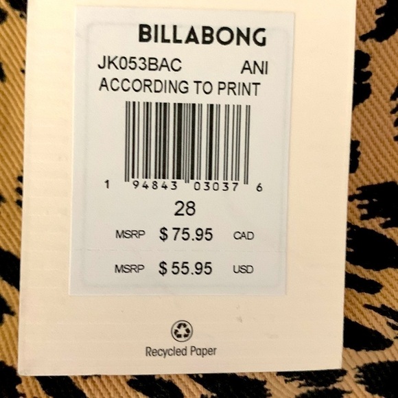 𝅺Billabong NWT Skirt, Size 28, Denim Tan & Black Animal Print. - Picture 5 of 8
